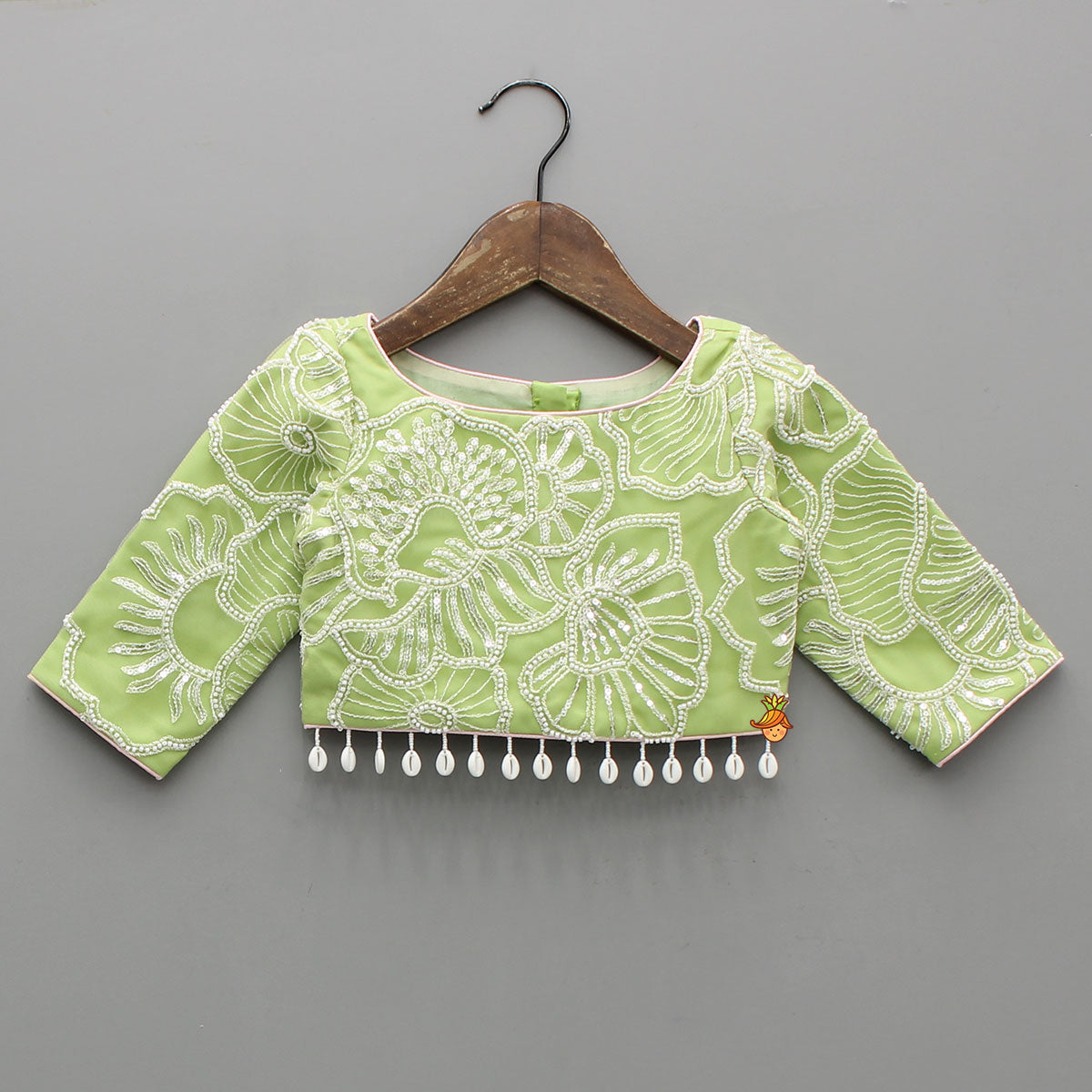 Pre Order: Adorable Floral Embroidered Top With Tulle Lehenga And Net Wrist Cuffs