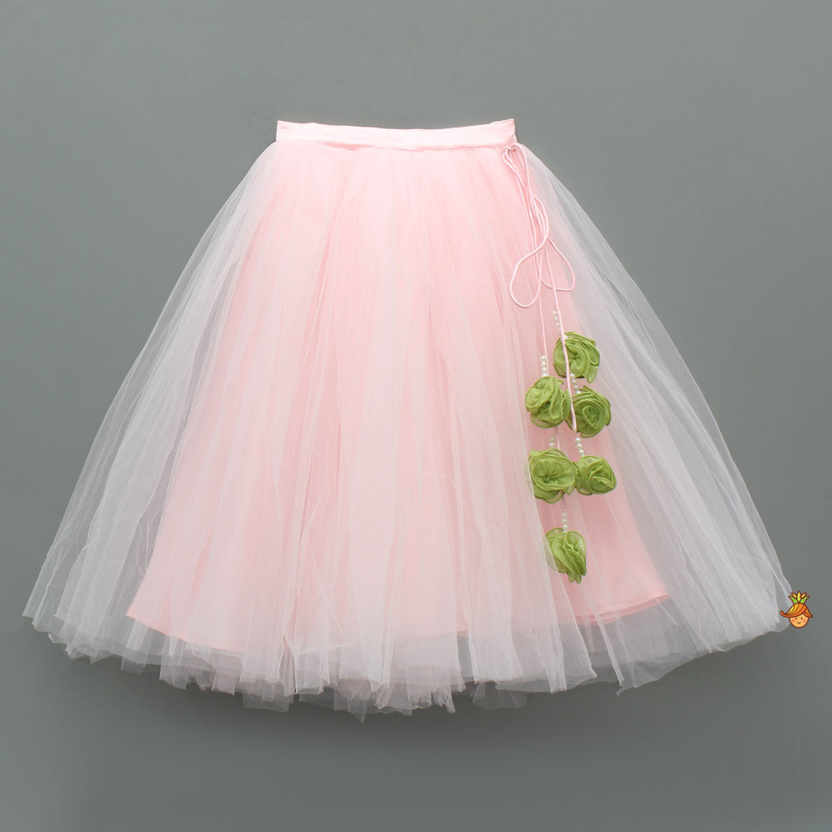 Pre Order: Adorable Floral Embroidered Top With Tulle Lehenga And Net Wrist Cuffs