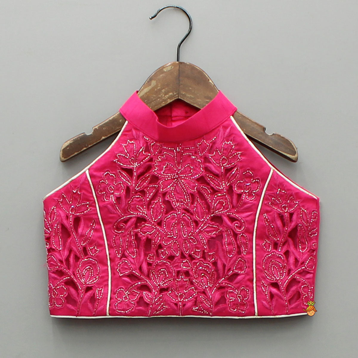 Pre Order: Stylish Pink Halter Neck Top With Brocade Lehenga