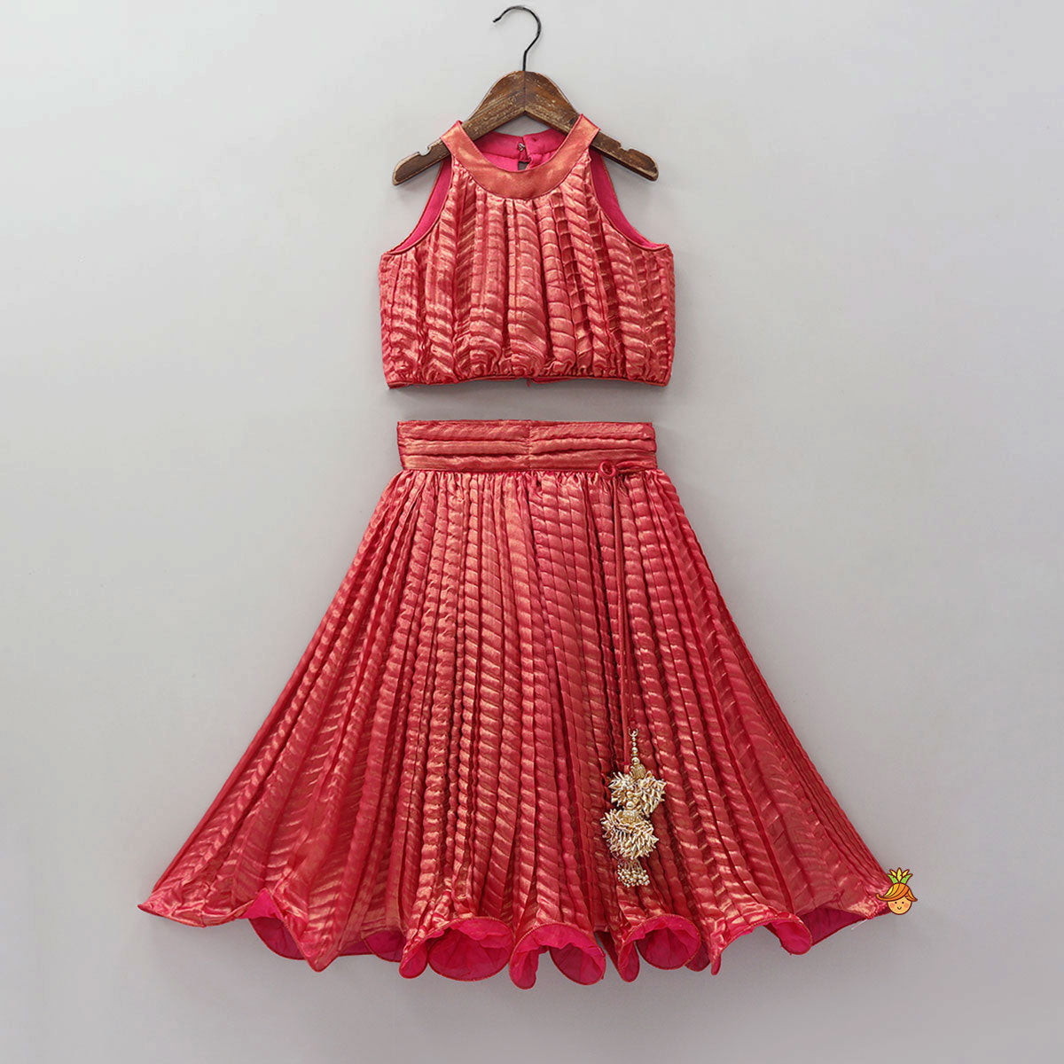 Pre Order: Exquisite Shimmery Halter Neck Top With Lehenga