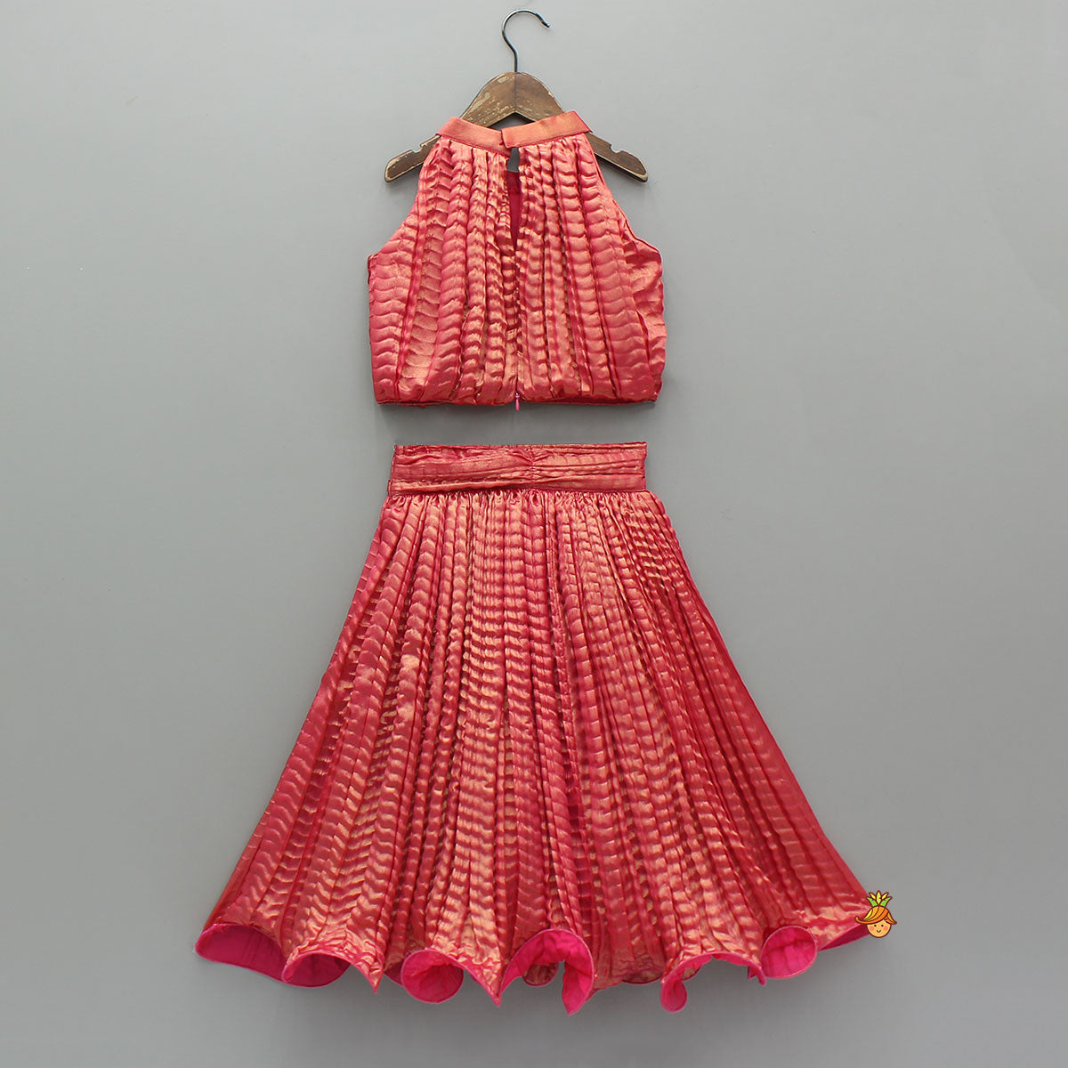 Pre Order: Exquisite Shimmery Halter Neck Top With Lehenga