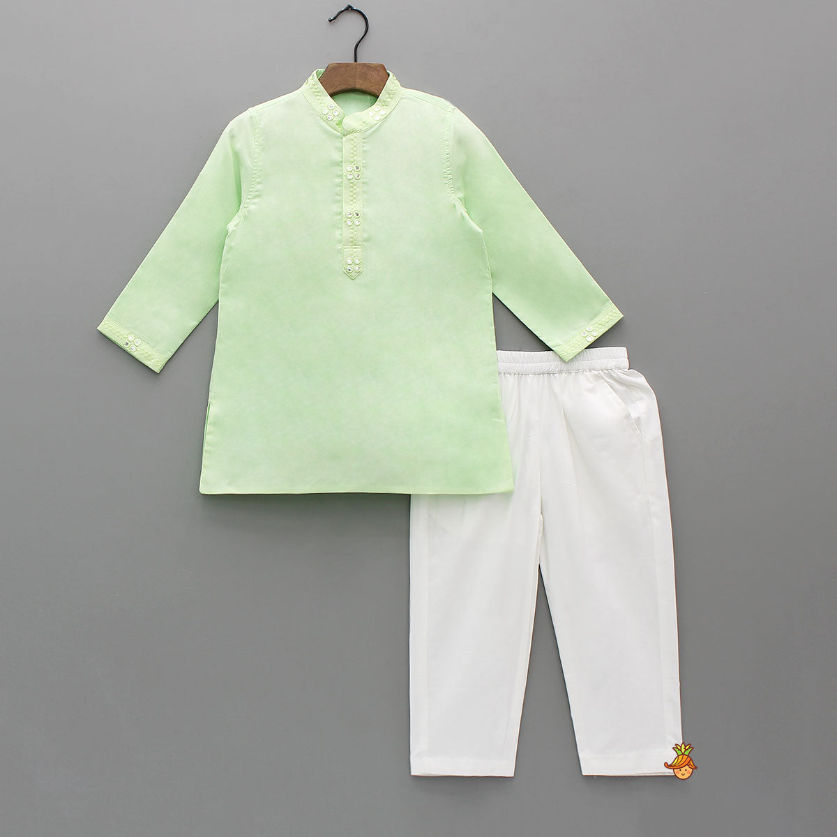 Ethnic Kurta With Faux Mirror Work Jacket And Pyjama