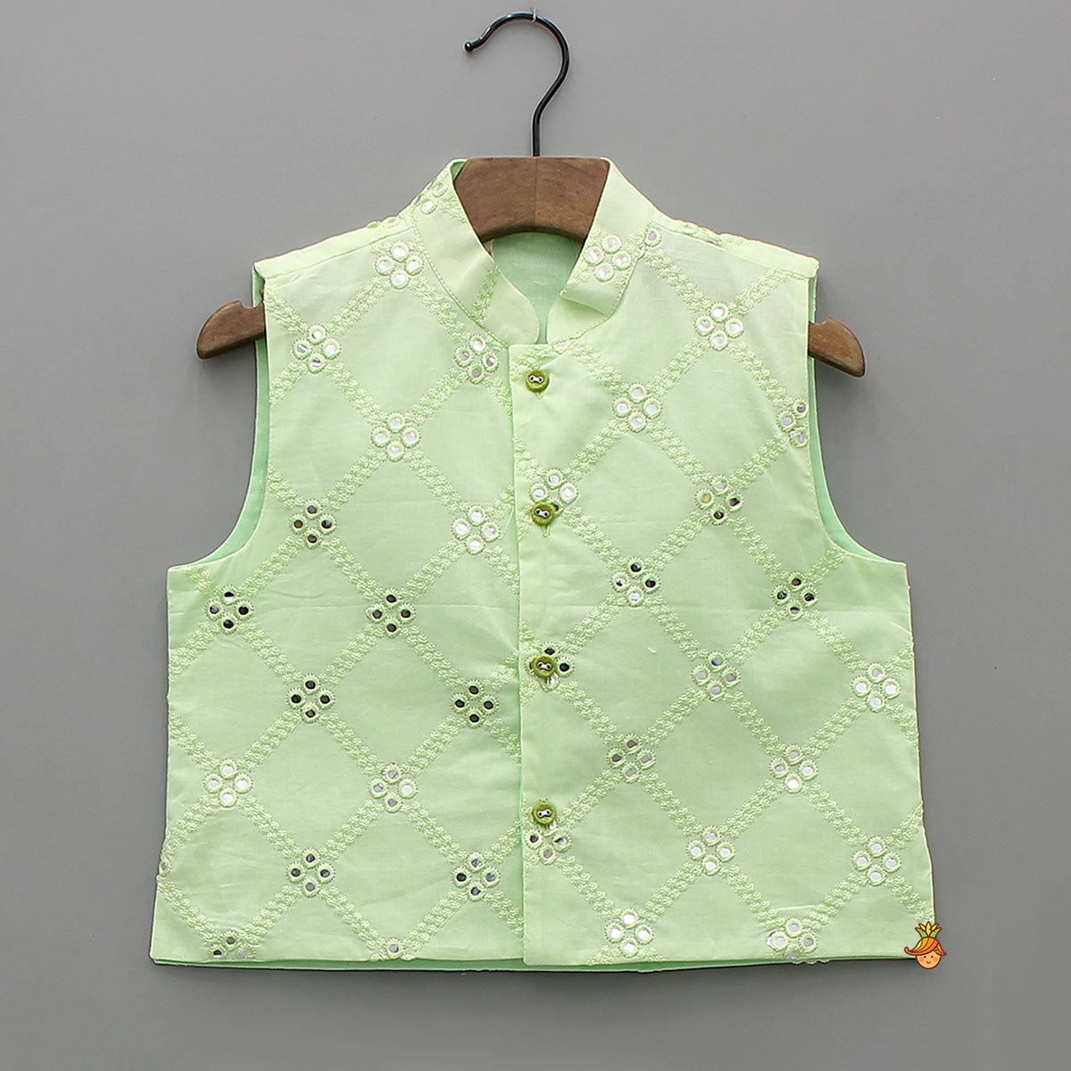 Ethnic Kurta With Faux Mirror Work Jacket And Pyjama