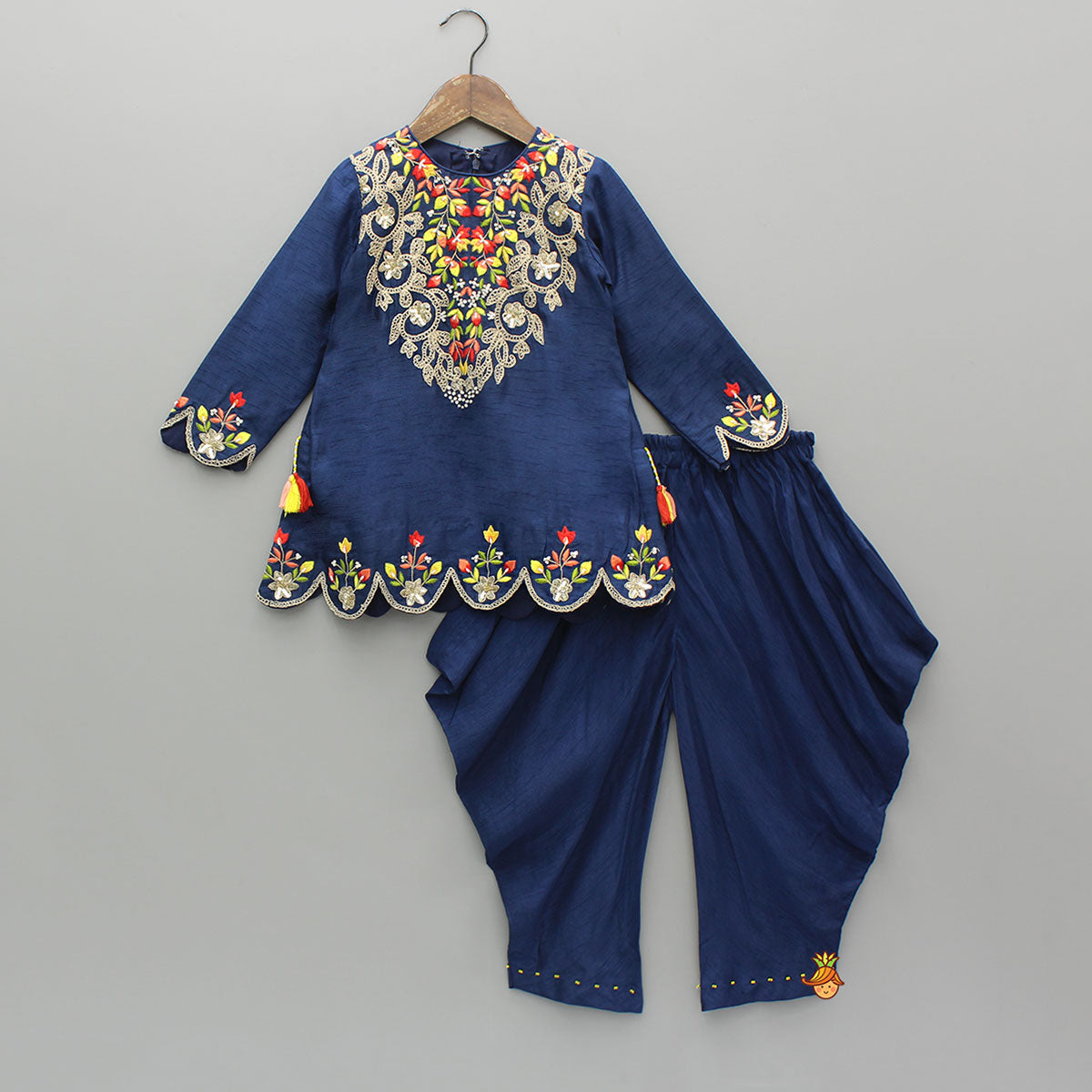 Pre Order: Blue Embroidered Kurti With Matching Dhoti
