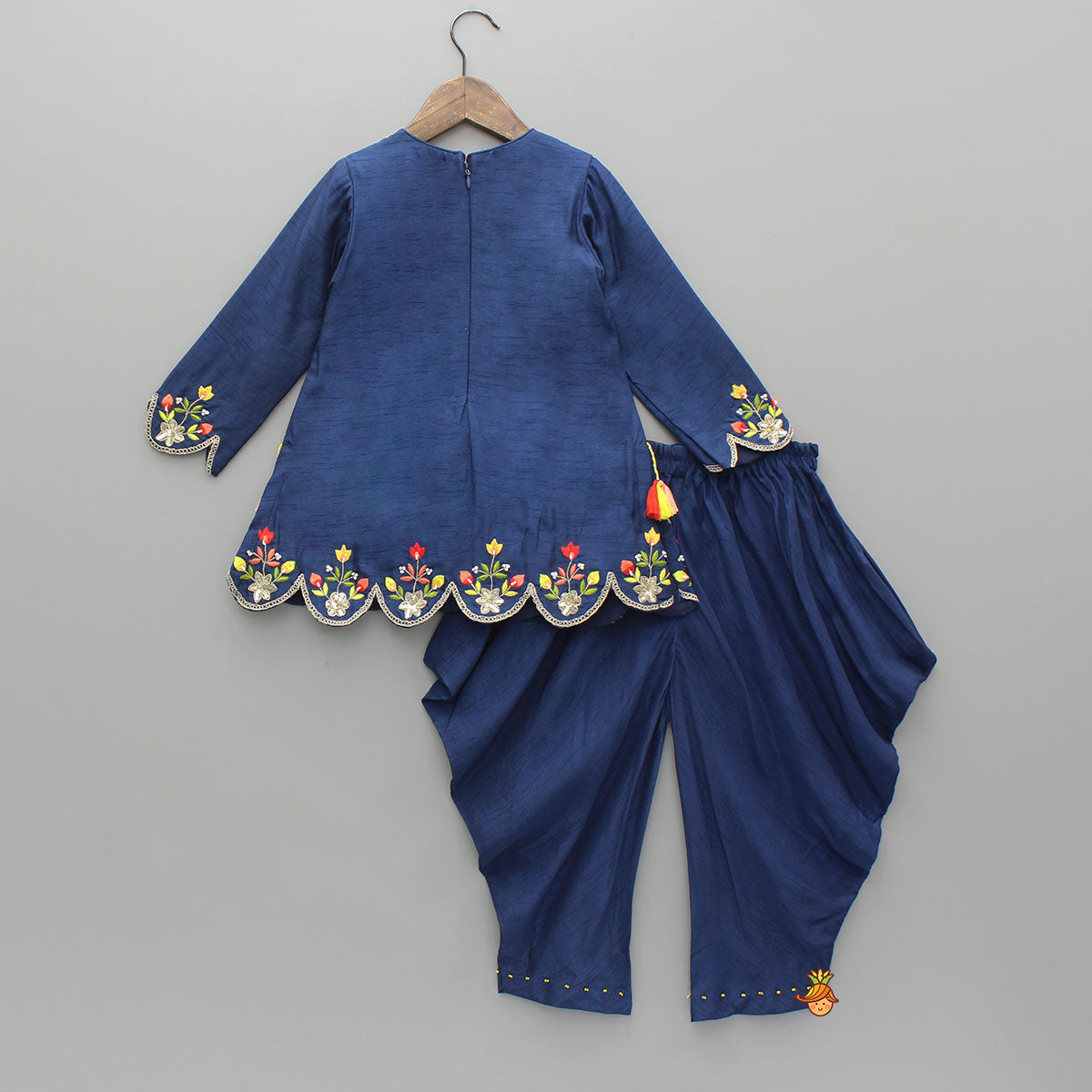 Pre Order: Blue Embroidered Kurti With Matching Dhoti