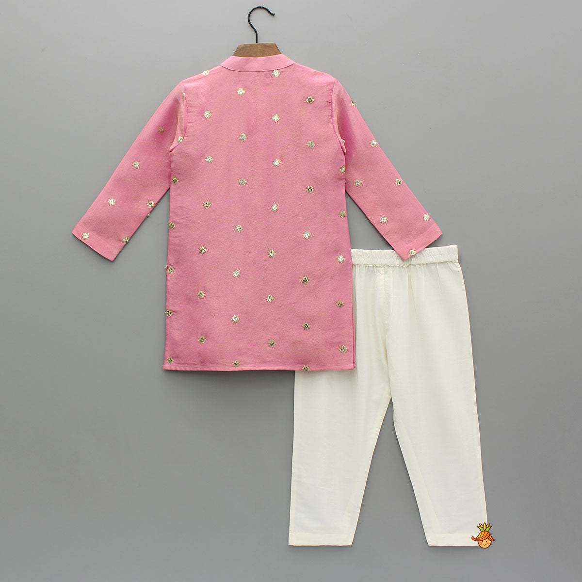 Pre Order: Shimmery Faux Mirror Embroidered Pink Kurta With Pyjama