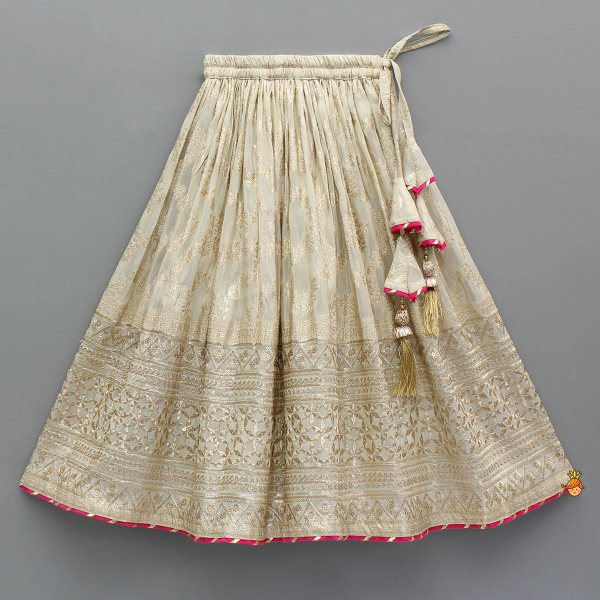 Pre Order: Lace Adorned Floral Sleeveless Top With Sequin Detailed Lehenga