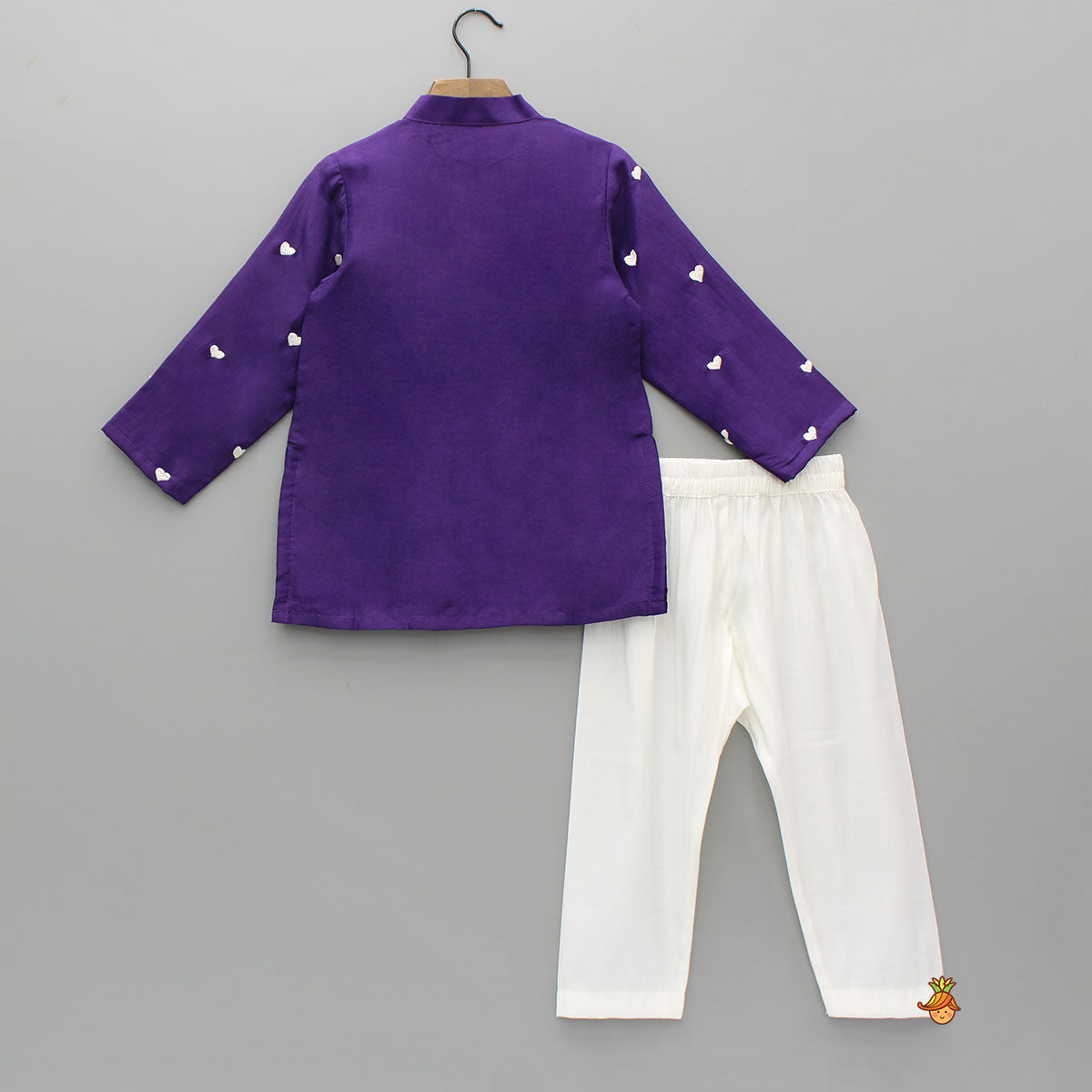 Pre Order: Purple Thread Embroidered Kurta With Off White Pyjama