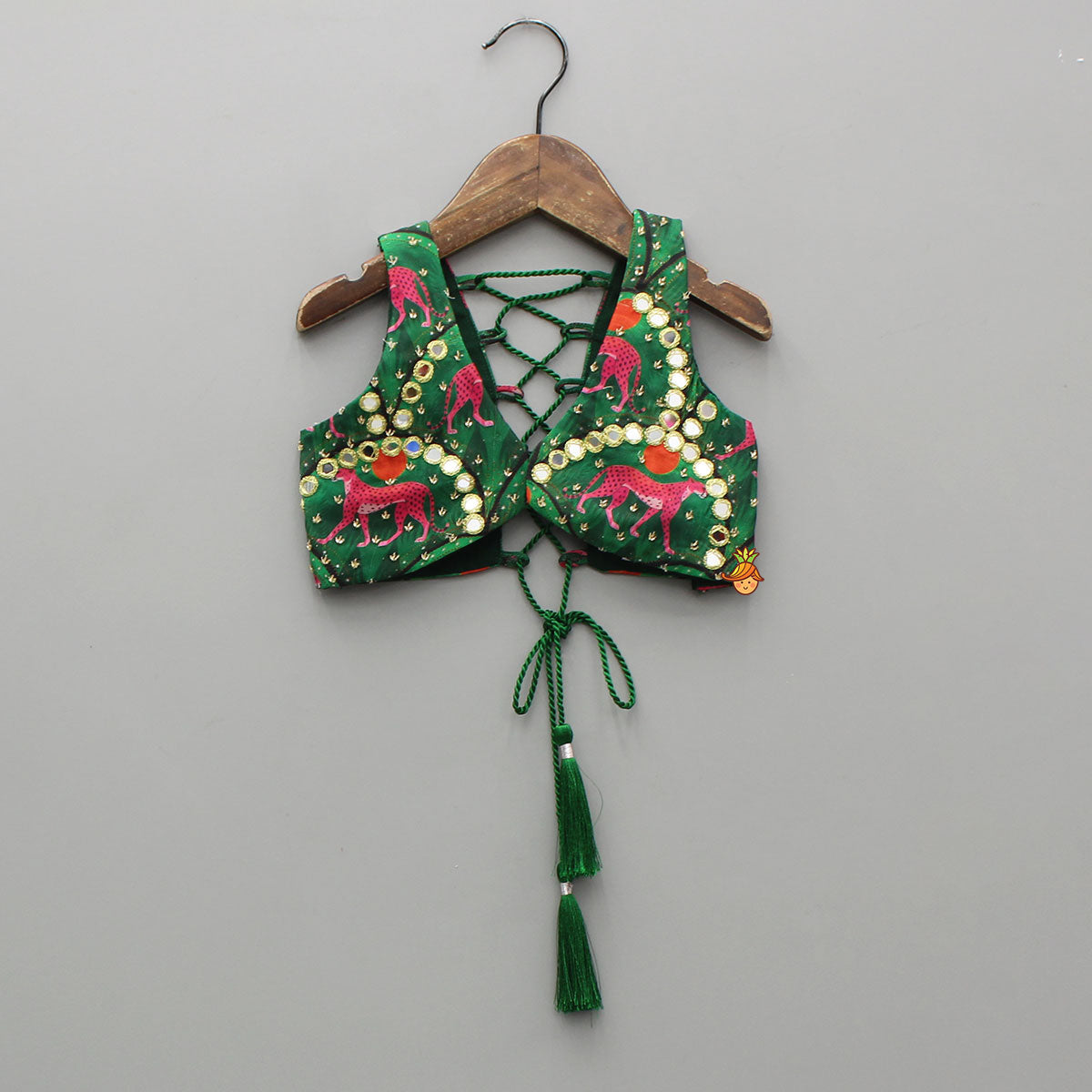 Pre Order: Green Printed Stylish Crop Top With Sharara