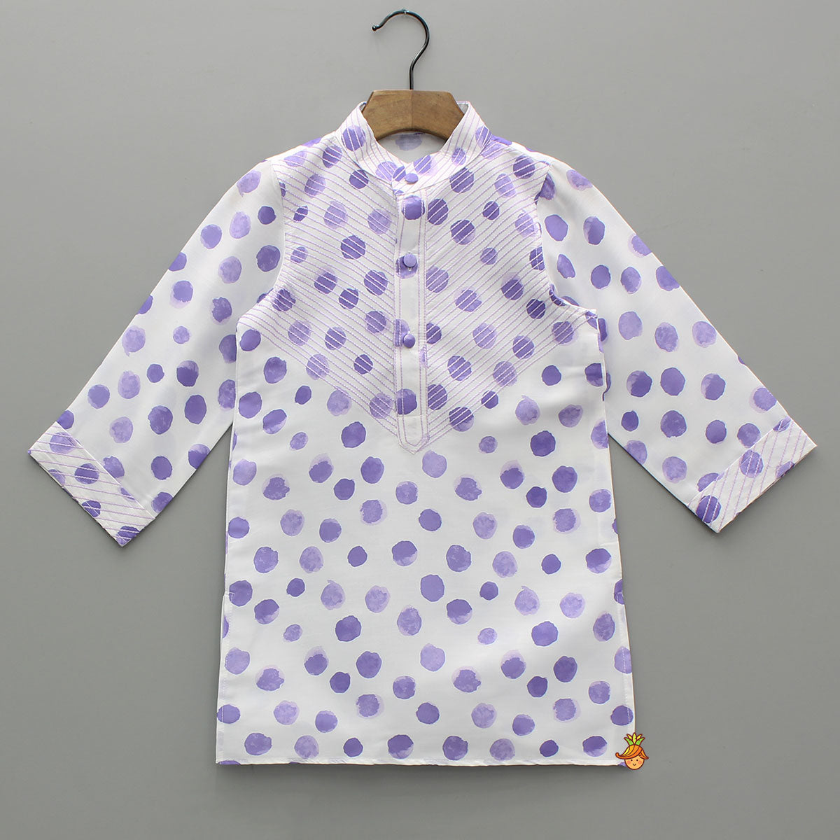 Pre Order: Thread Detailed Polka Dot Kurta With Dhoti