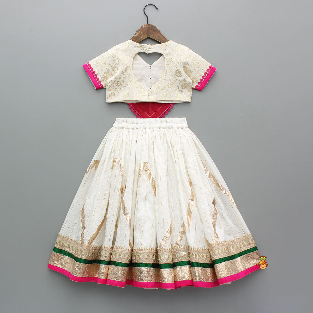 Pre Order: Off White Brocade Top With Lehenga And Dupatta