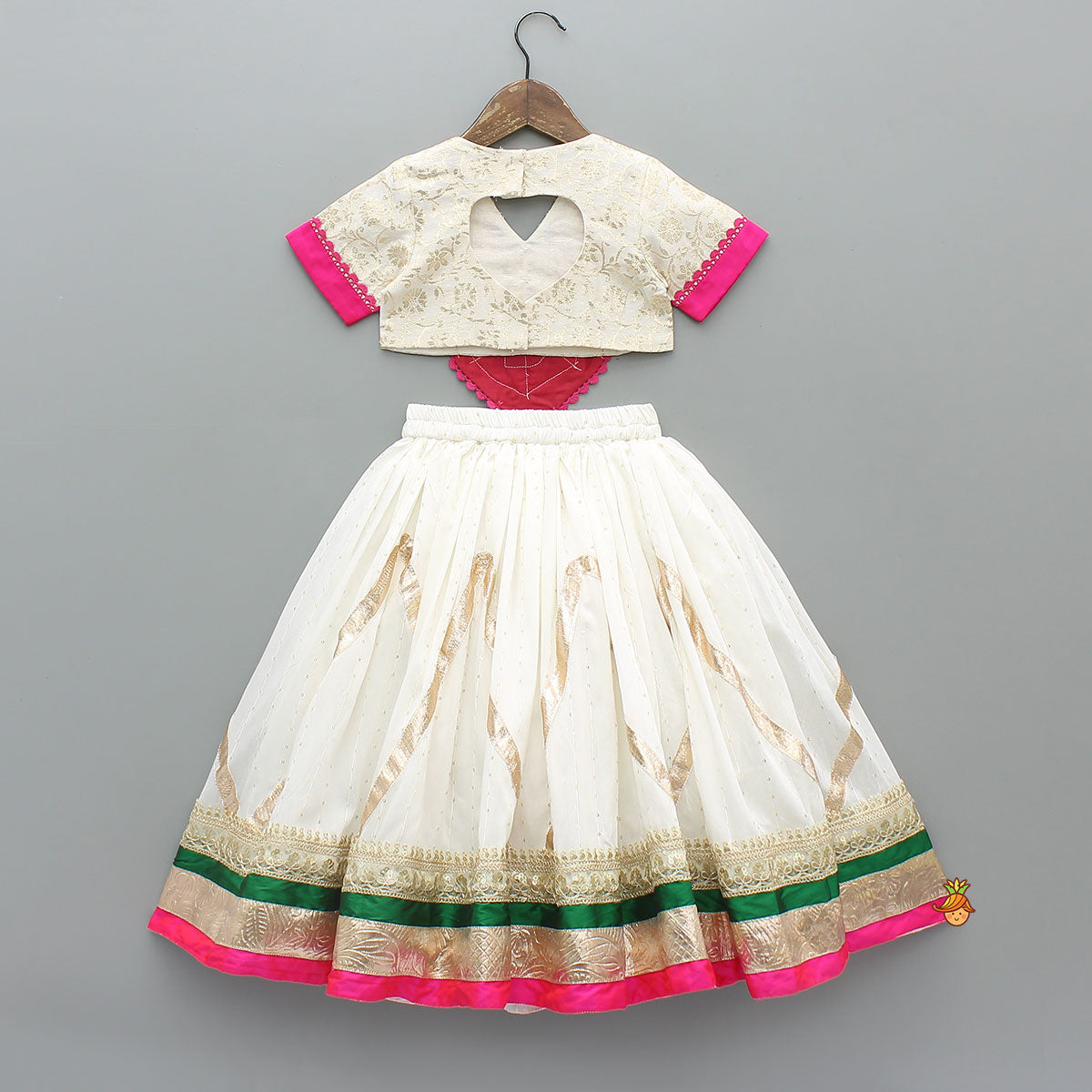 Pre Order: Off White Brocade Top With Lehenga And Dupatta