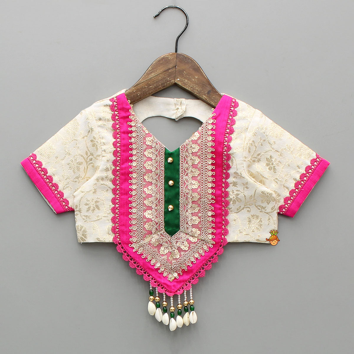 Pre Order: Off White Brocade Top With Lehenga And Dupatta