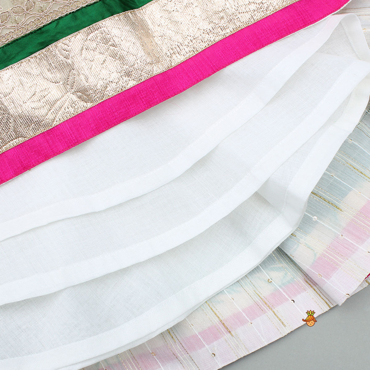Pre Order: Off White Brocade Top With Lehenga And Dupatta