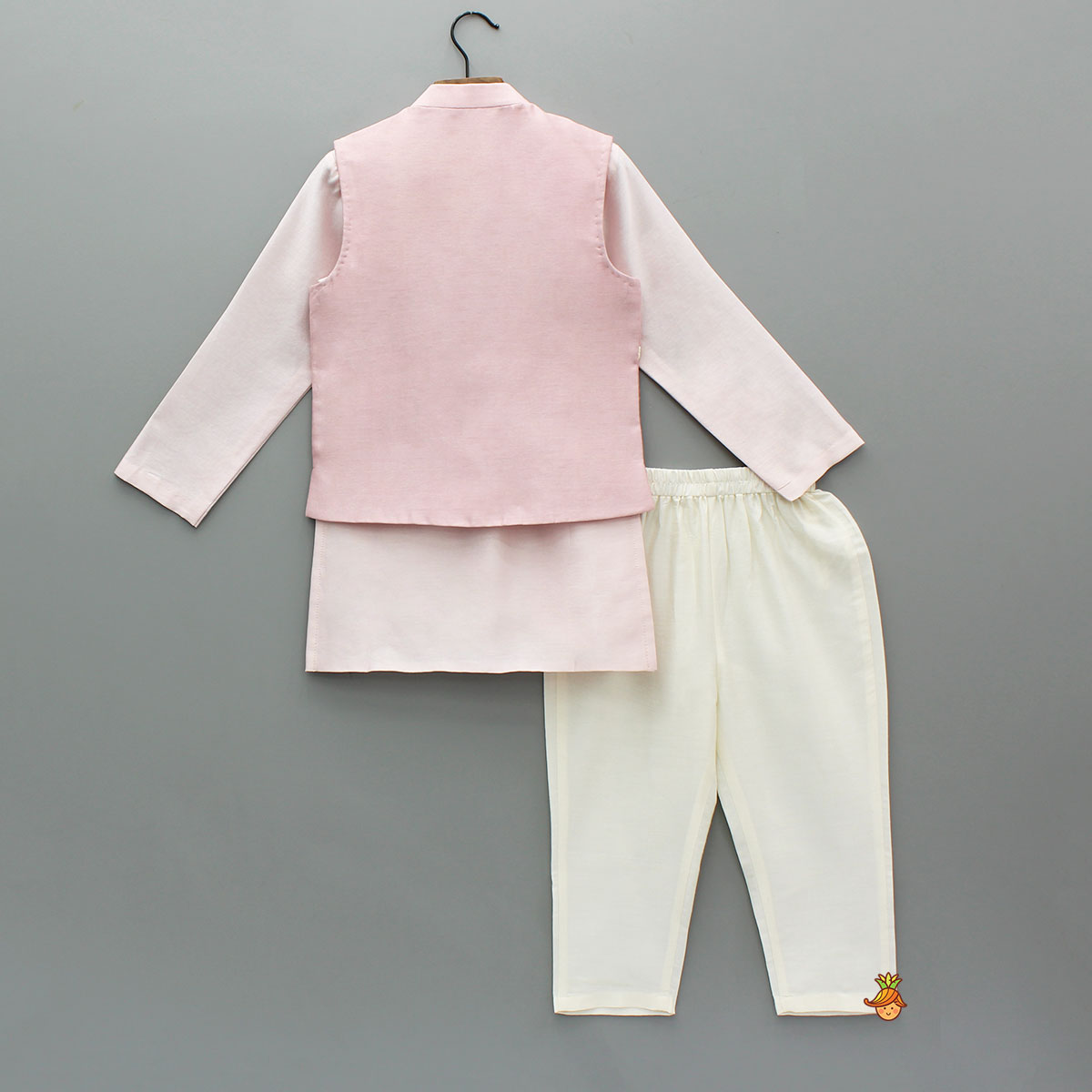 Pre Order: Pink Kurta With Hand Embroidered Jacket And Pyjama