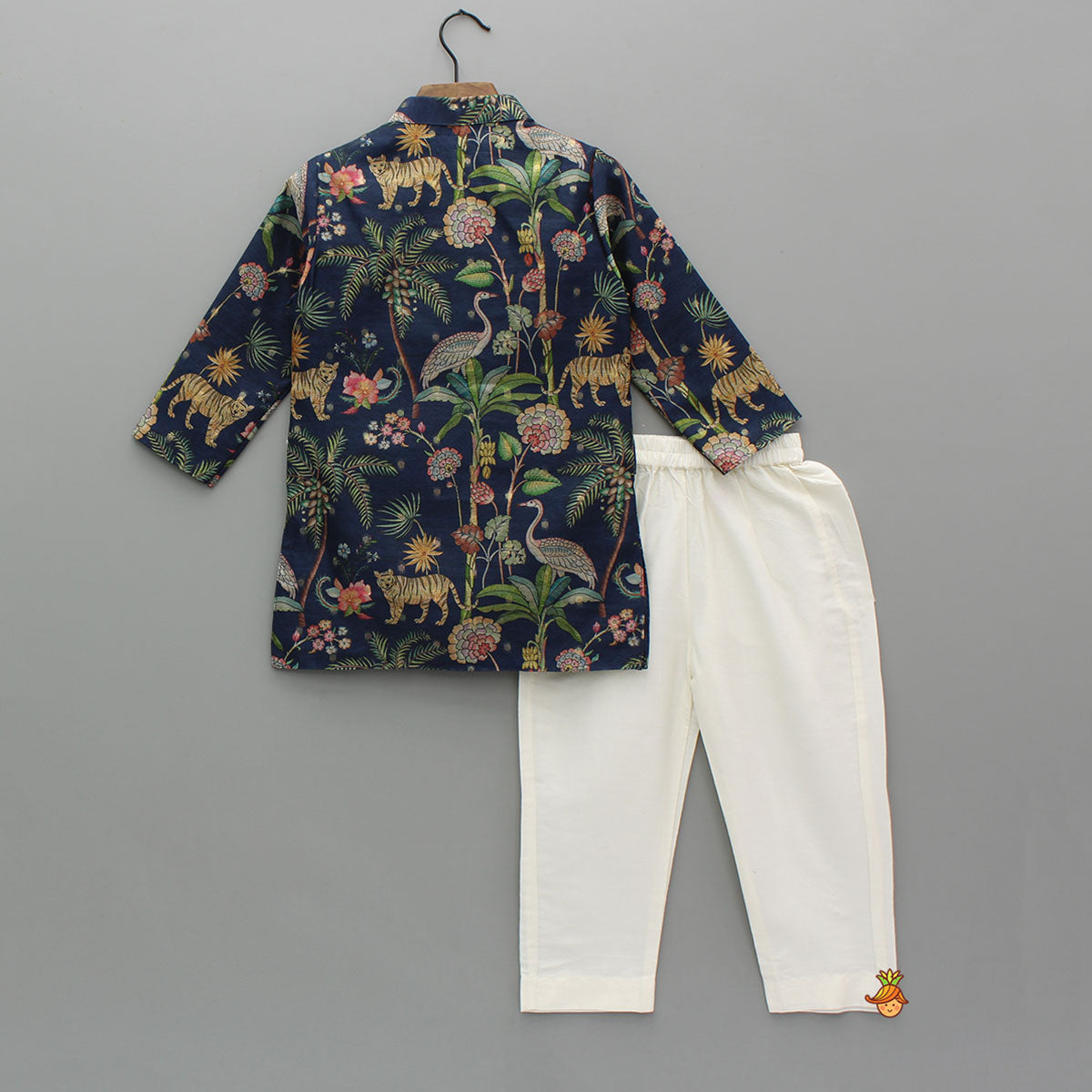 Pre Order: Jungle Printed Jacket Style Kurta With Pyjama