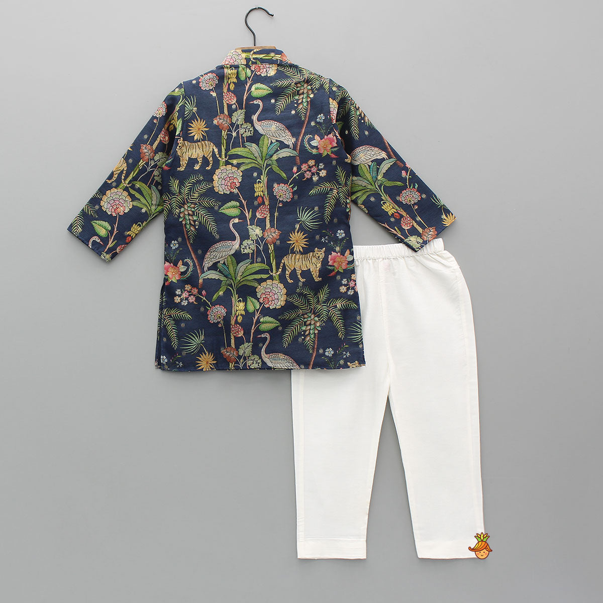 Pre Order: Jungle Printed Jacket Style Kurta With Pyjama