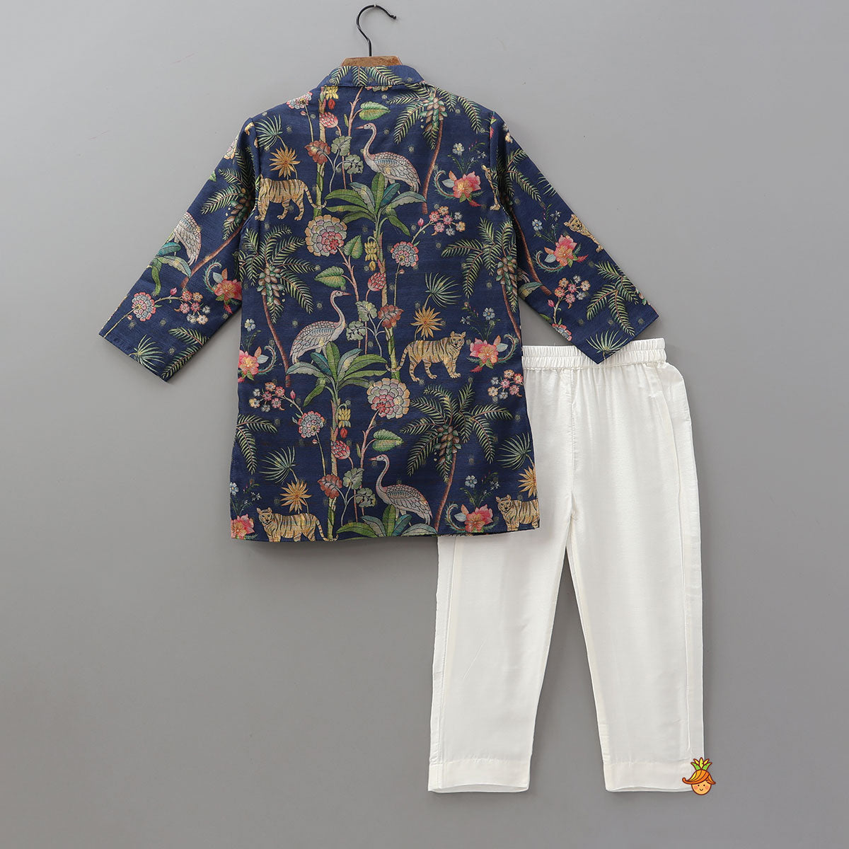 Pre Order: Jungle Printed Jacket Style Kurta With Pyjama