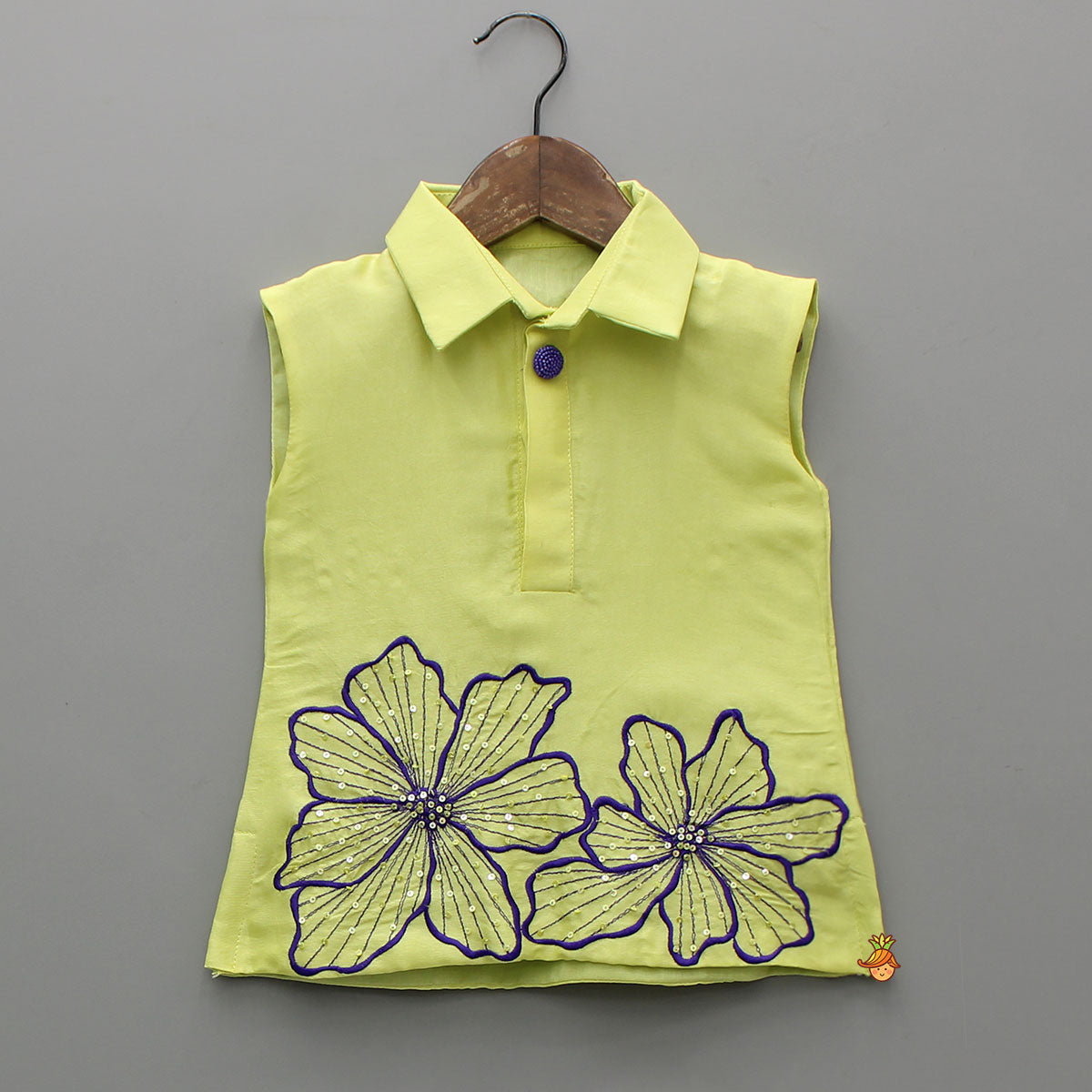 Pre Order: Floral Embroidered Shirt Style Top With Matching Lehenga