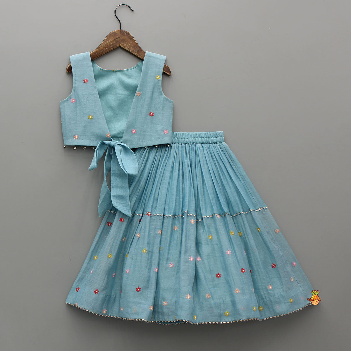 Pre Order: Bells-Enhanced Blue Top And Lehenga