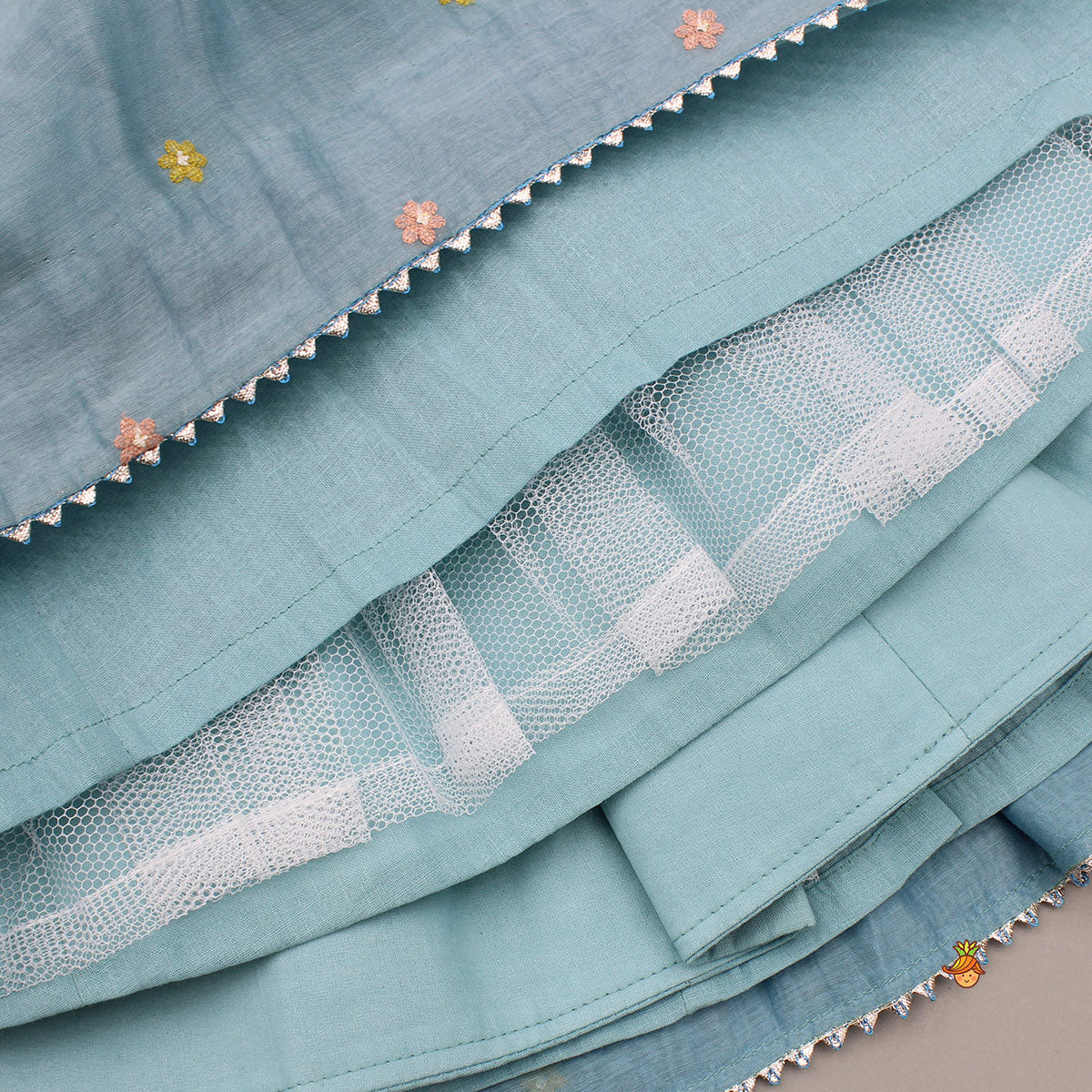 Pre Order: Bells-Enhanced Blue Top And Lehenga