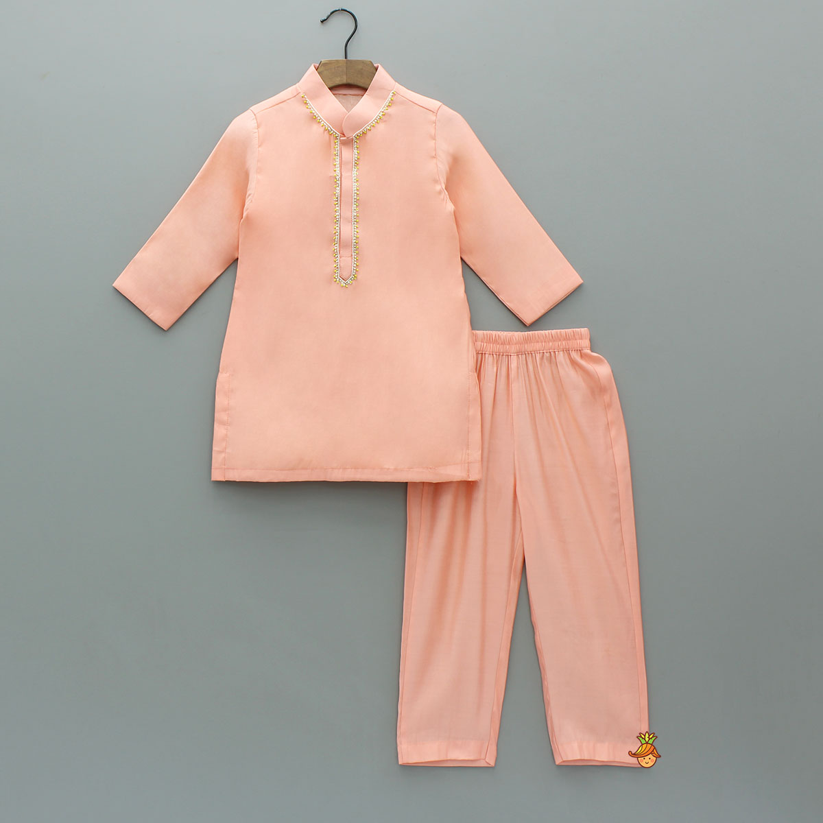 Pre Order: Ethnic Bead Detailed Kurta With Front Open Floral Jacket And Pyjama