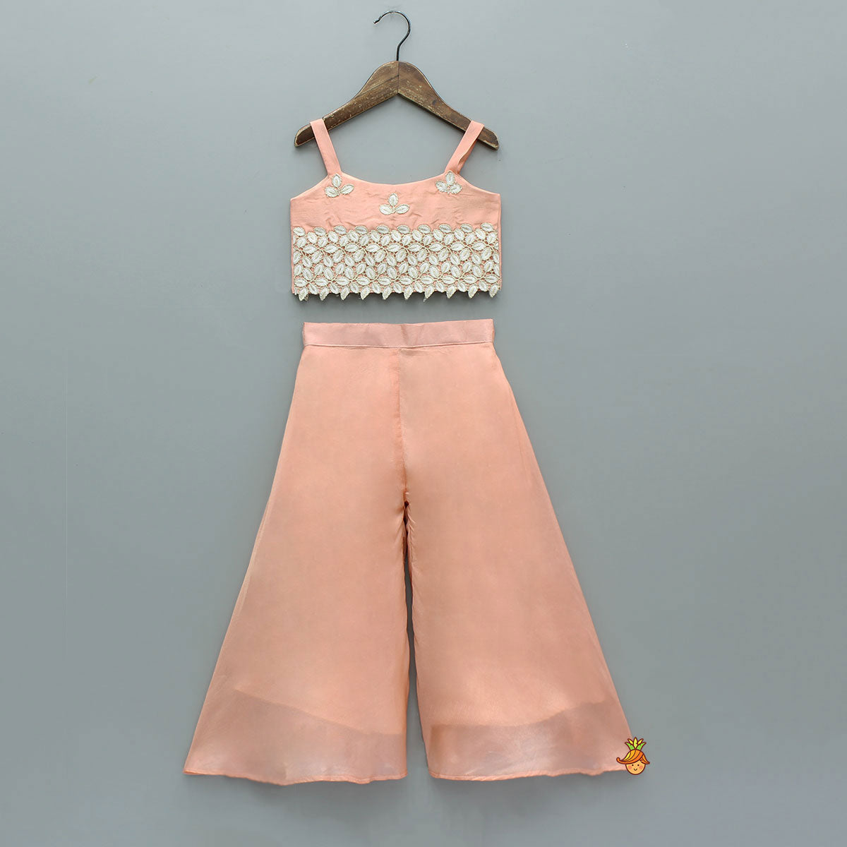 Pre Order: Shimmery Floral Detailed Top With Shimmery Palazzo And Sling Bag