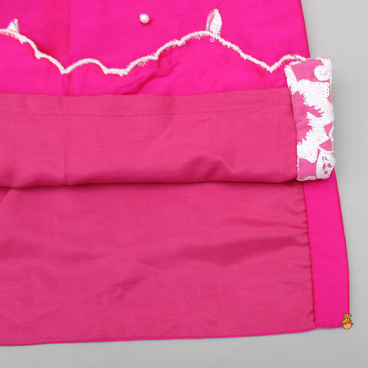 Pre Order: Floral Embroidered Applique Detailed Kurti With Farsi Salwar And Dupatta