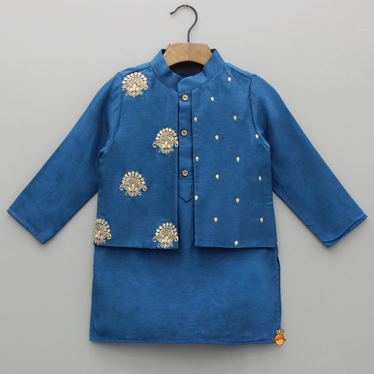 Pre Order: Faux Jacket Style Embroidered Kurta With Pyjama