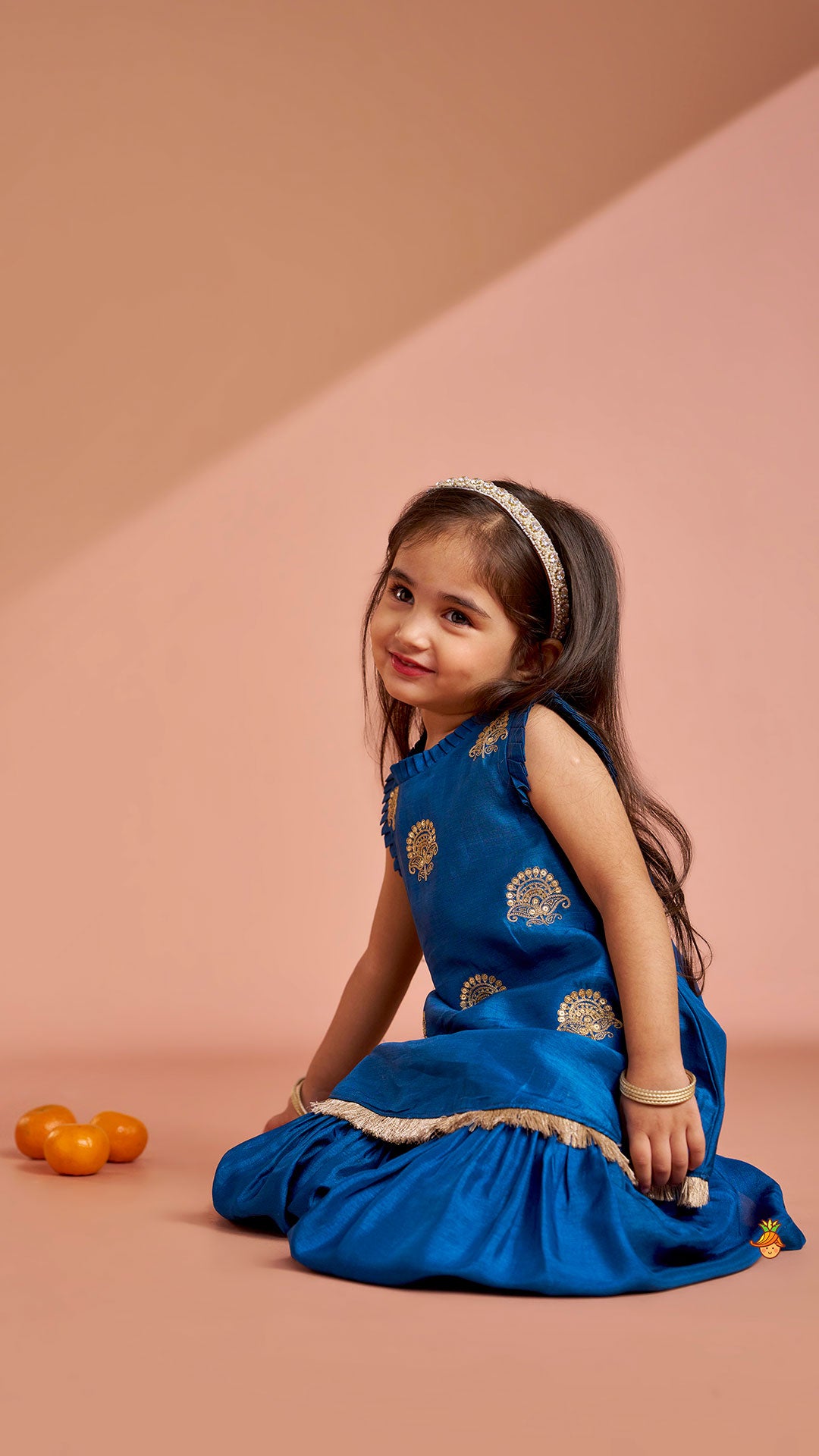 Pre Order: Pleat Detailed Zari Embroidered Kurti With Sharara And Dupatta