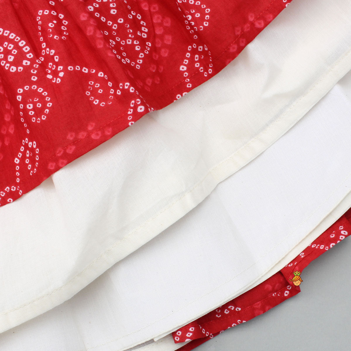 Pre Order: Exquisite Strappy Embellished Top With Multicolour Bandhani Printed Lehenga And Dupatta