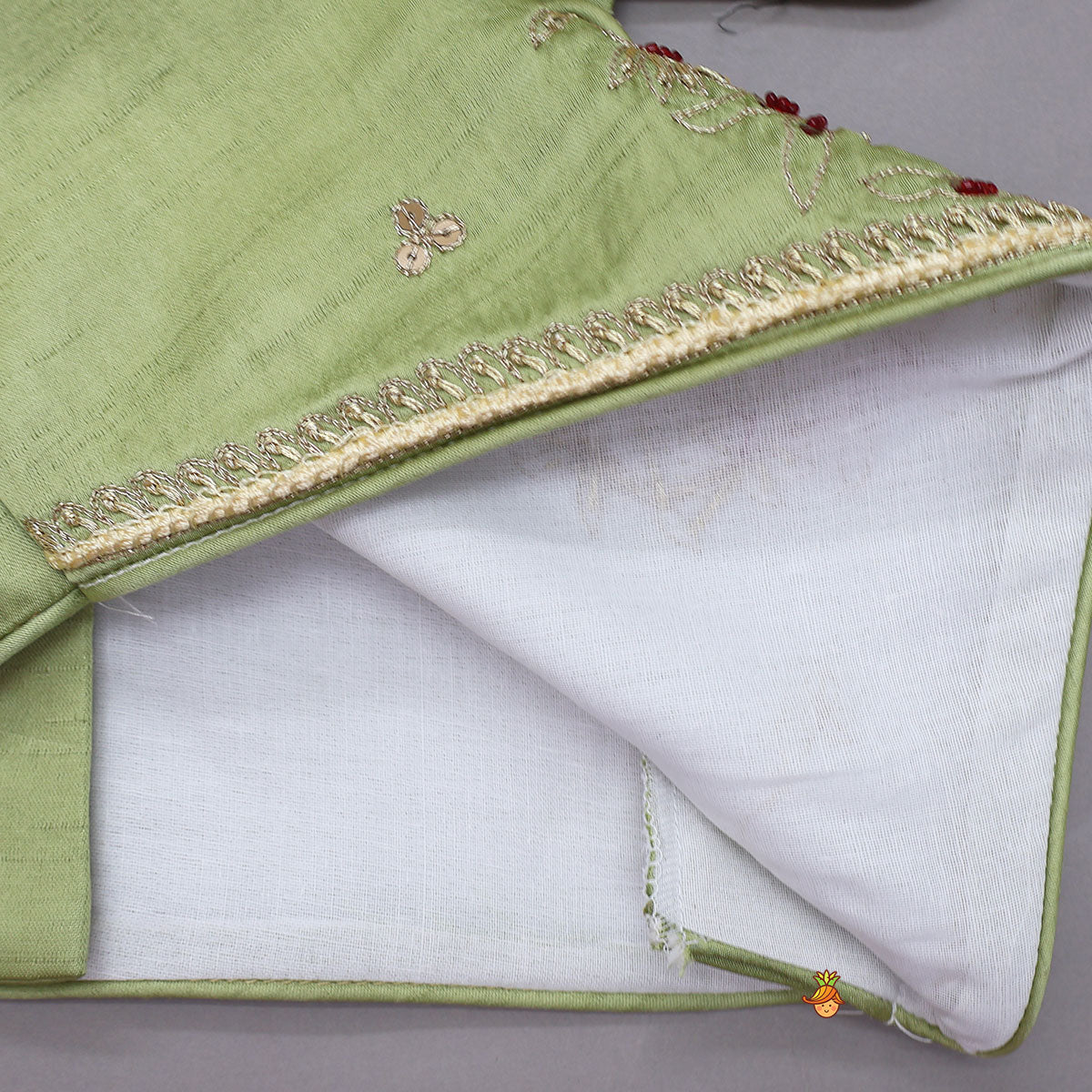 Pre Order: Strappy Green Embroidered Yoke Top And Brocade Lehenga