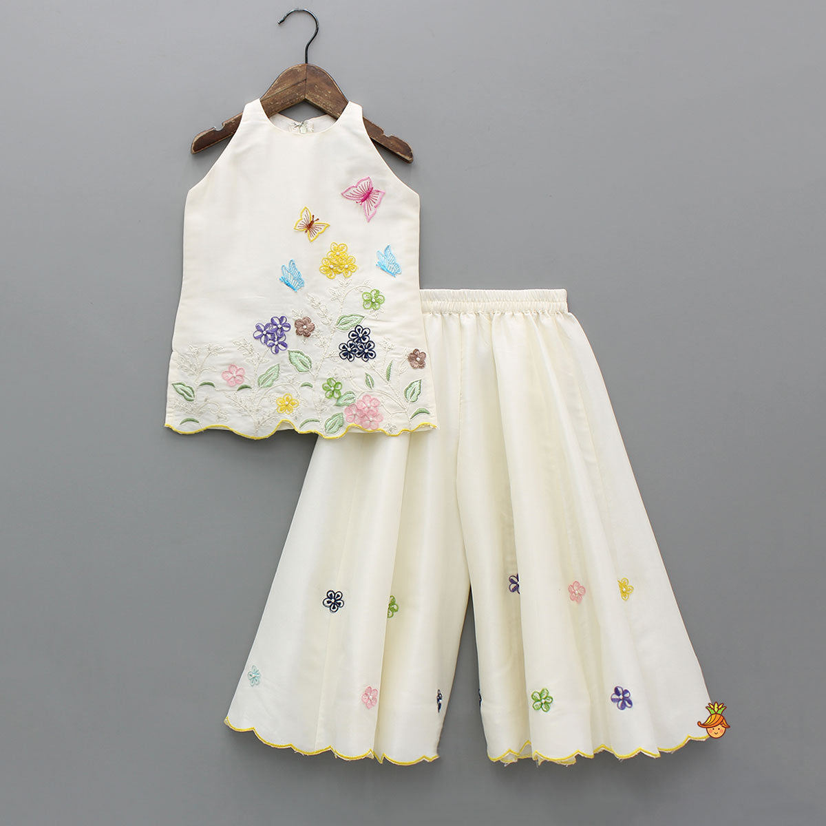 Pre Order: Beautiful Garden Themed Embroidered Kurti With Palazzo