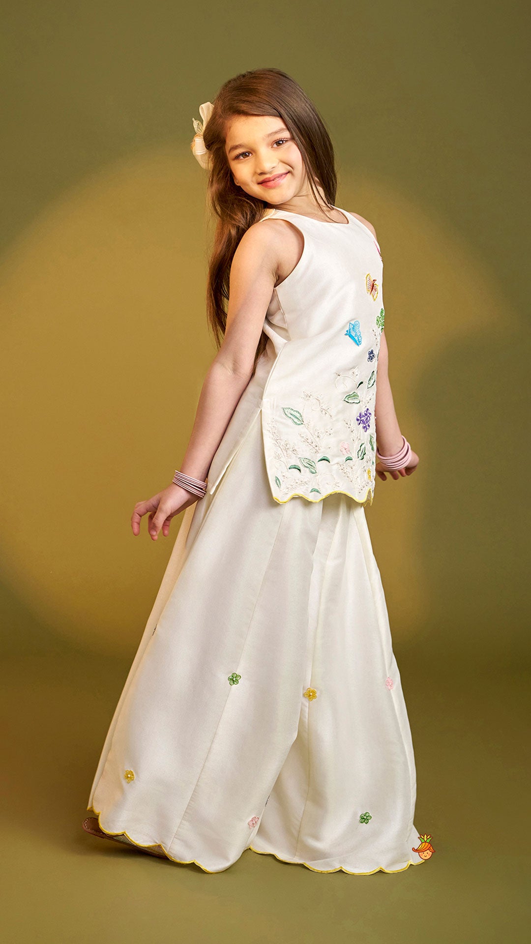 Pre Order: Beautiful Garden Themed Embroidered Kurti With Palazzo