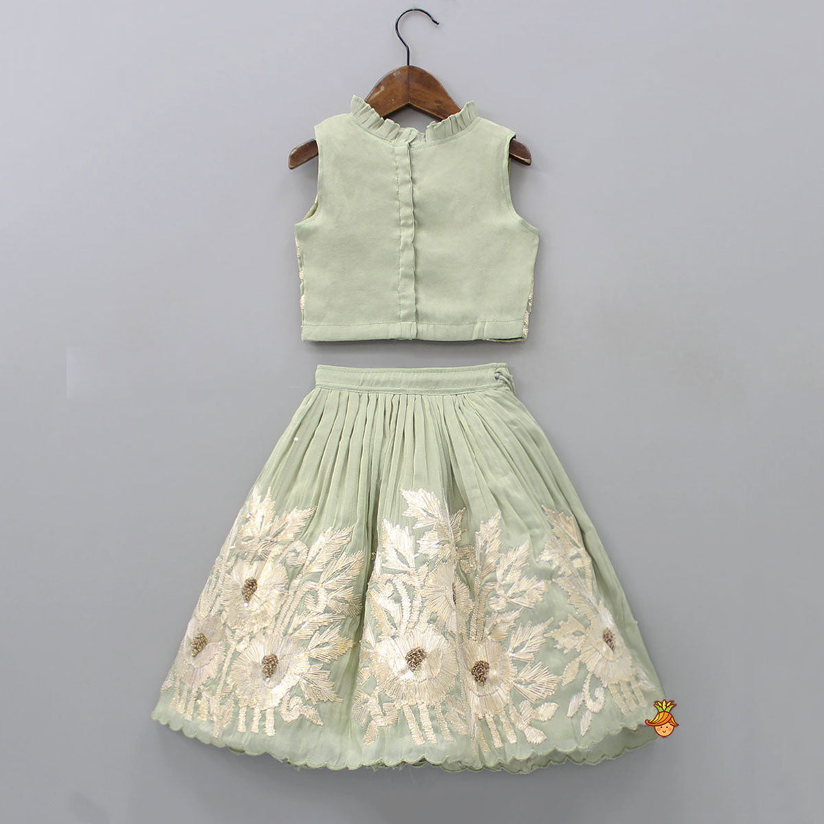 Pre Order: Gota Lace Detailed Green Top With Lehenga