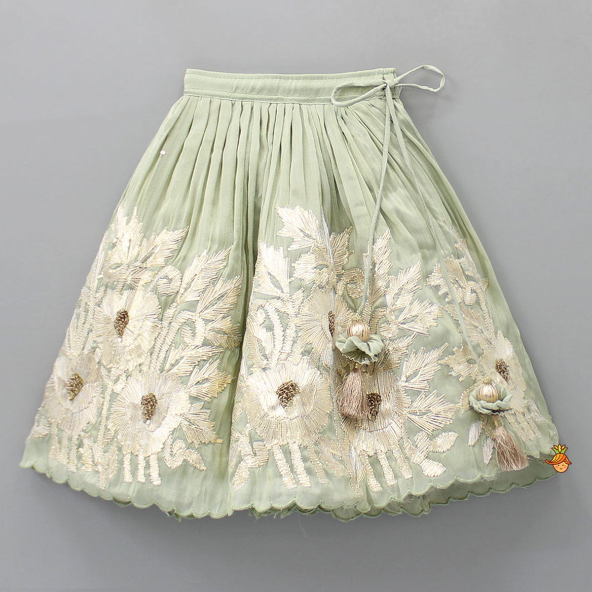 Pre Order: Gota Lace Detailed Green Top With Lehenga