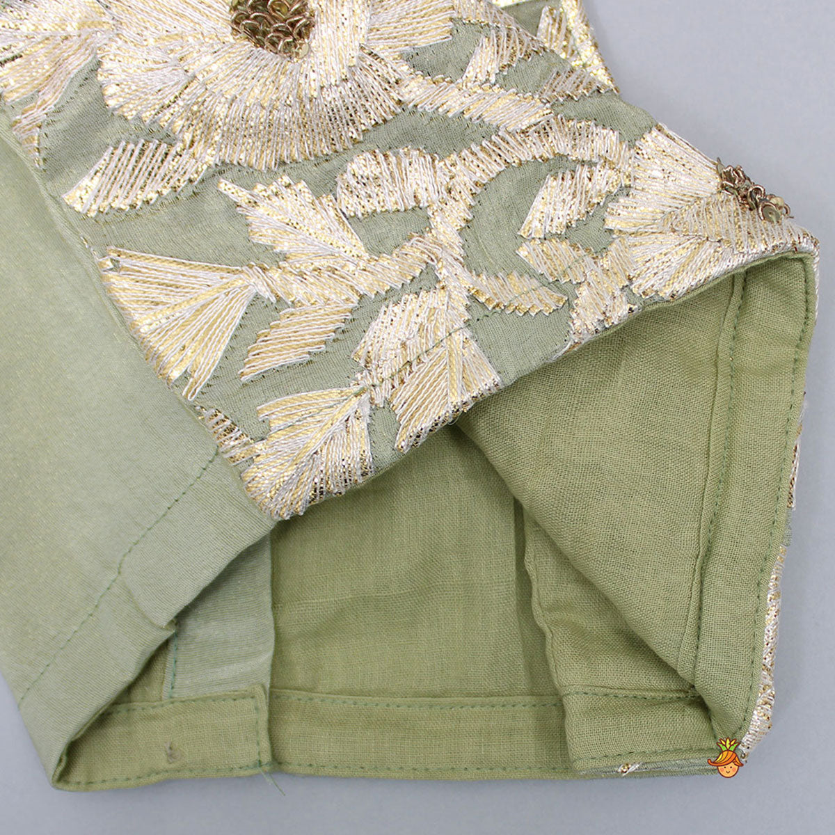 Pre Order: Gota Lace Detailed Green Top With Lehenga