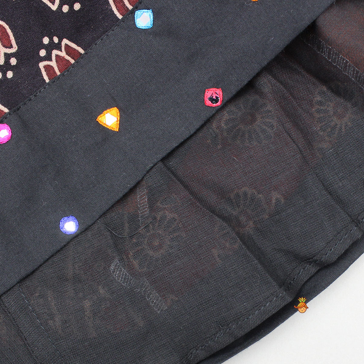 Pre Order: Mirror Embroidered Sleeveless Top With Printed Lehenga And Dupatta