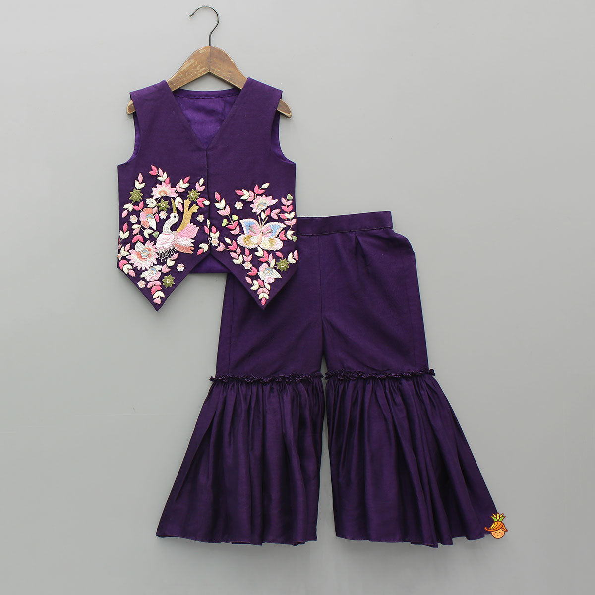 Pre Order: Purple Swan Embroidered Vest Top With Sharara
