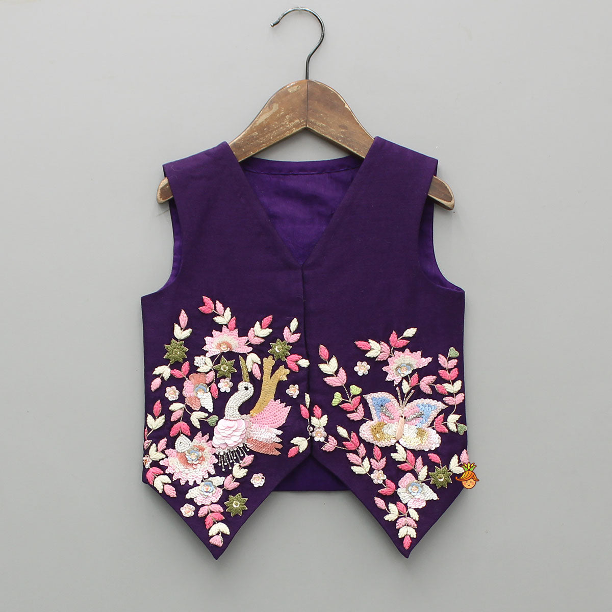 Pre Order: Purple Swan Embroidered Vest Top With Sharara