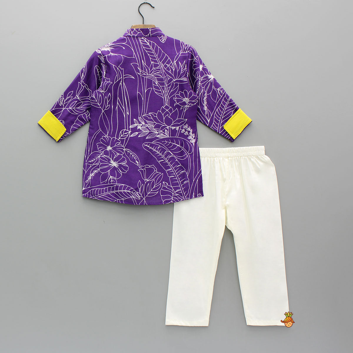Pre Order: Floral Printed Purple Kurta With Pyjama