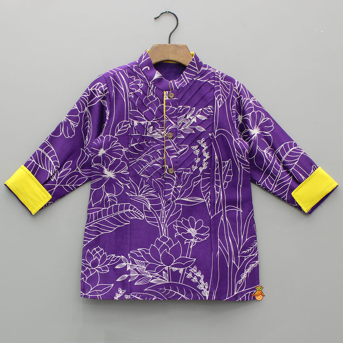 Pre Order: Floral Printed Purple Kurta With Pyjama