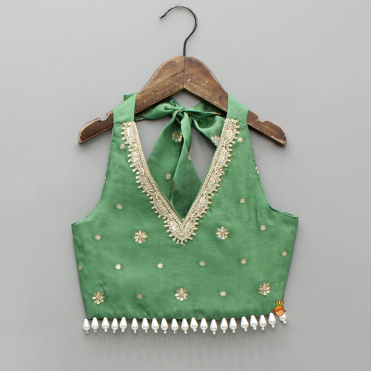 Pre Order: Beautiful Green Embroidered Halter Neck Top With Flared Palazzo