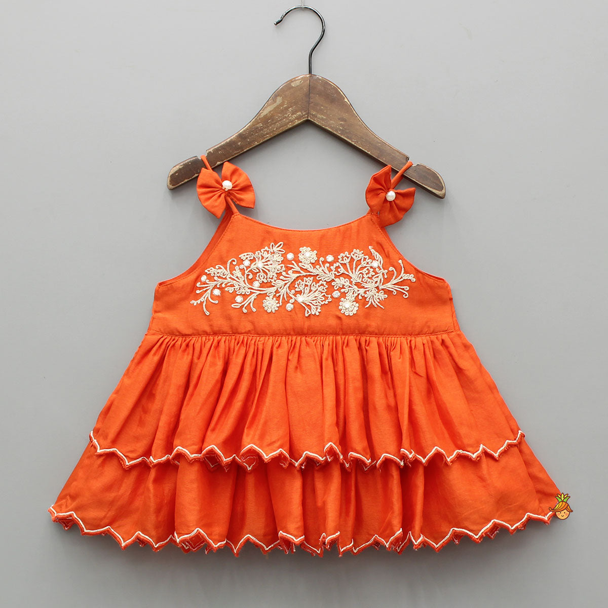 Pre Order: Adorable Bow Detailed Embroidered Tiered Top With Dhoti