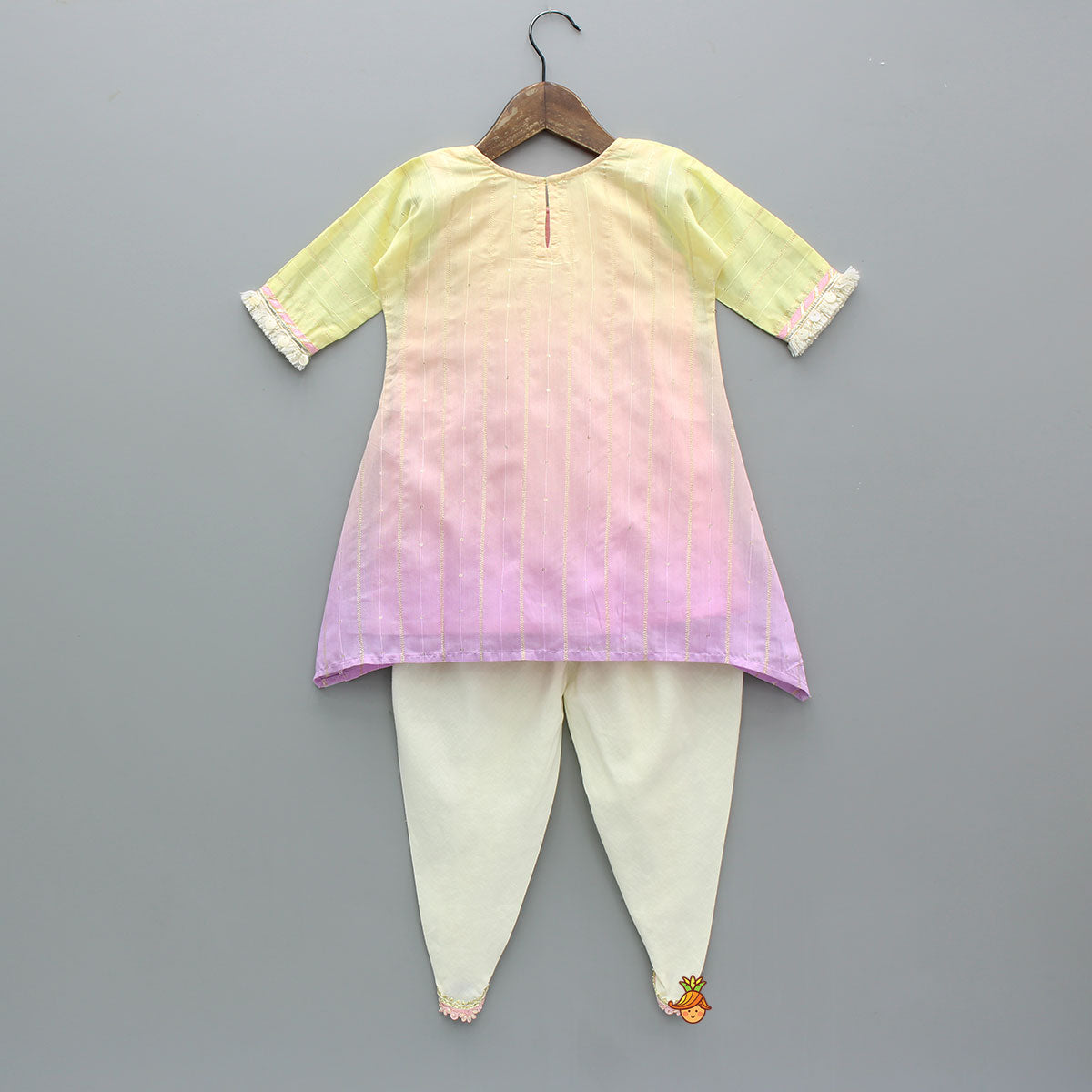 Pre Order: Mirror Embroidered Ombre Kurti With Dhoti