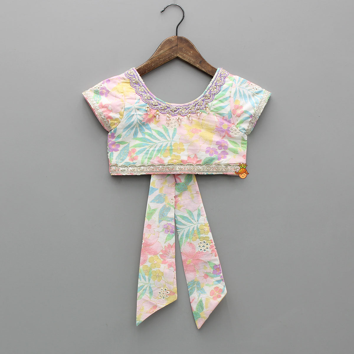 Pre Order: Gorgeous Floral Printed Embellished Top With Matching Lehenga And Attached Dupatta