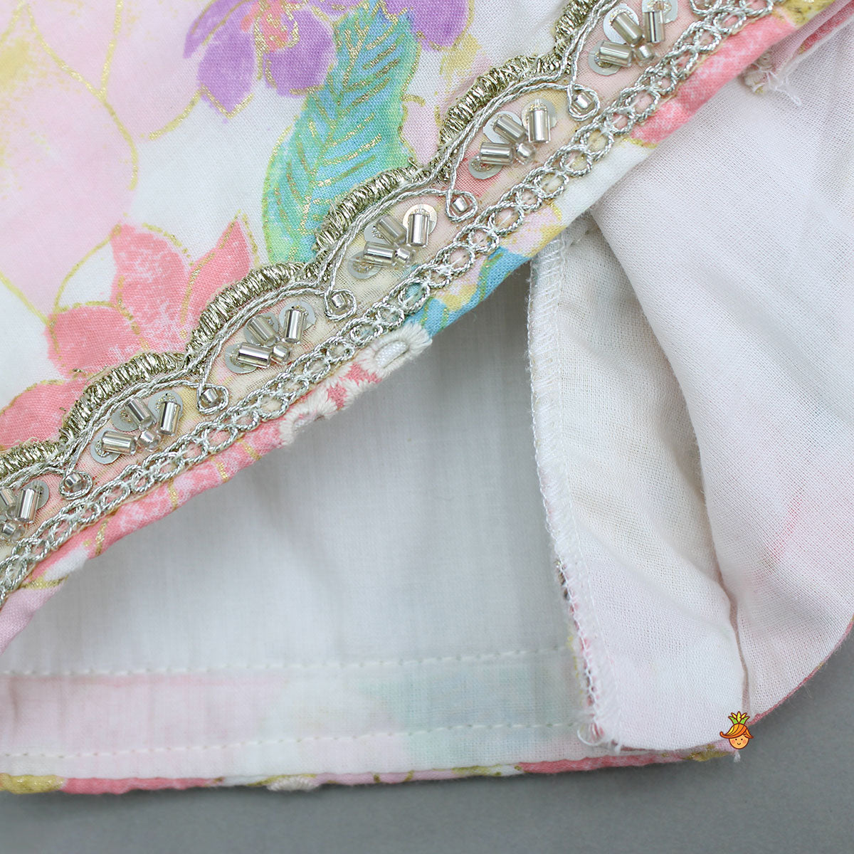 Pre Order: Gorgeous Floral Printed Embellished Top With Matching Lehenga And Attached Dupatta