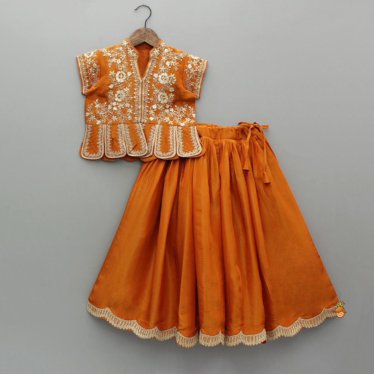 Pre Order: Shimmery Floral Embroidered Scalloped Top With Shimmery Lehenga