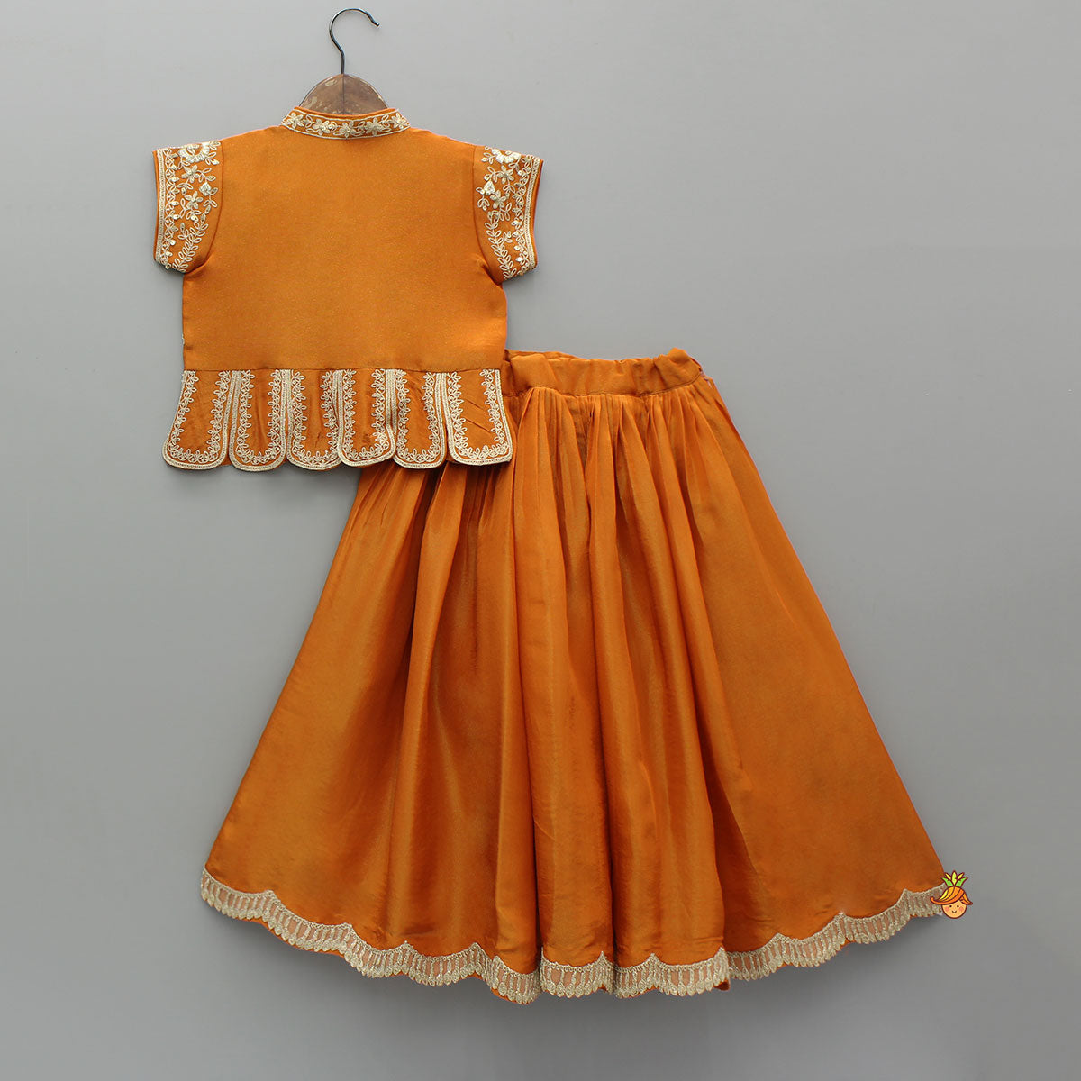 Pre Order: Shimmery Floral Embroidered Scalloped Top With Shimmery Lehenga