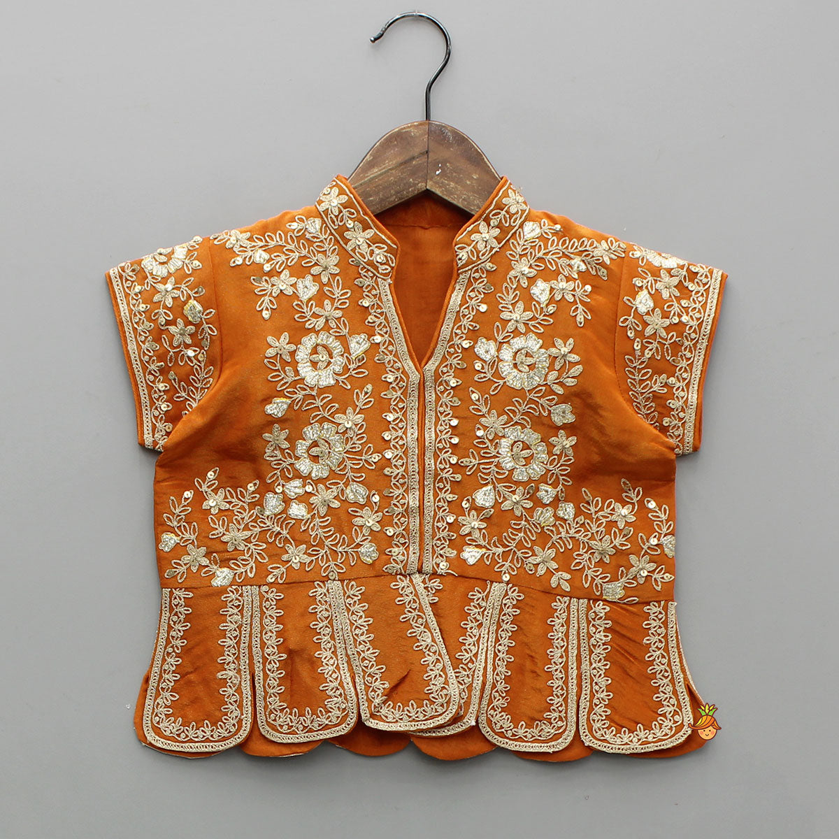 Pre Order: Shimmery Floral Embroidered Scalloped Top With Shimmery Lehenga